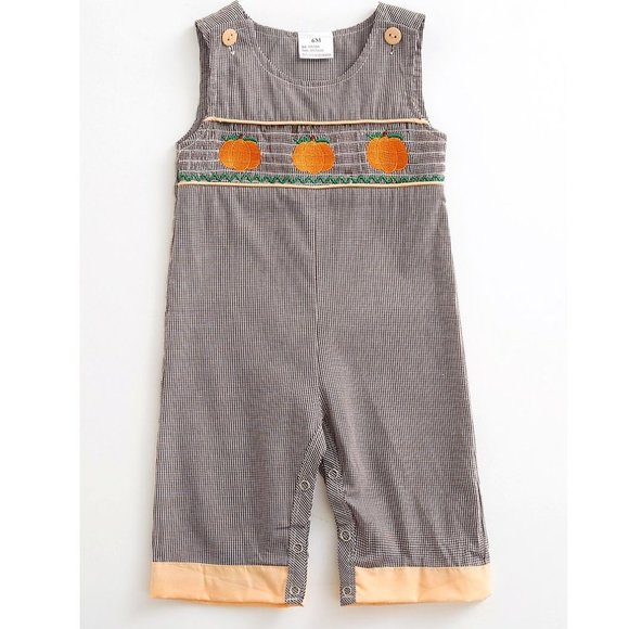 Other - Pumpkin Baby Boys Smocked Boutique Overall Romper Jumpsuit